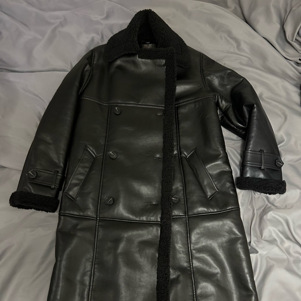Dynamite Long Faux Leather and Pile Jacket